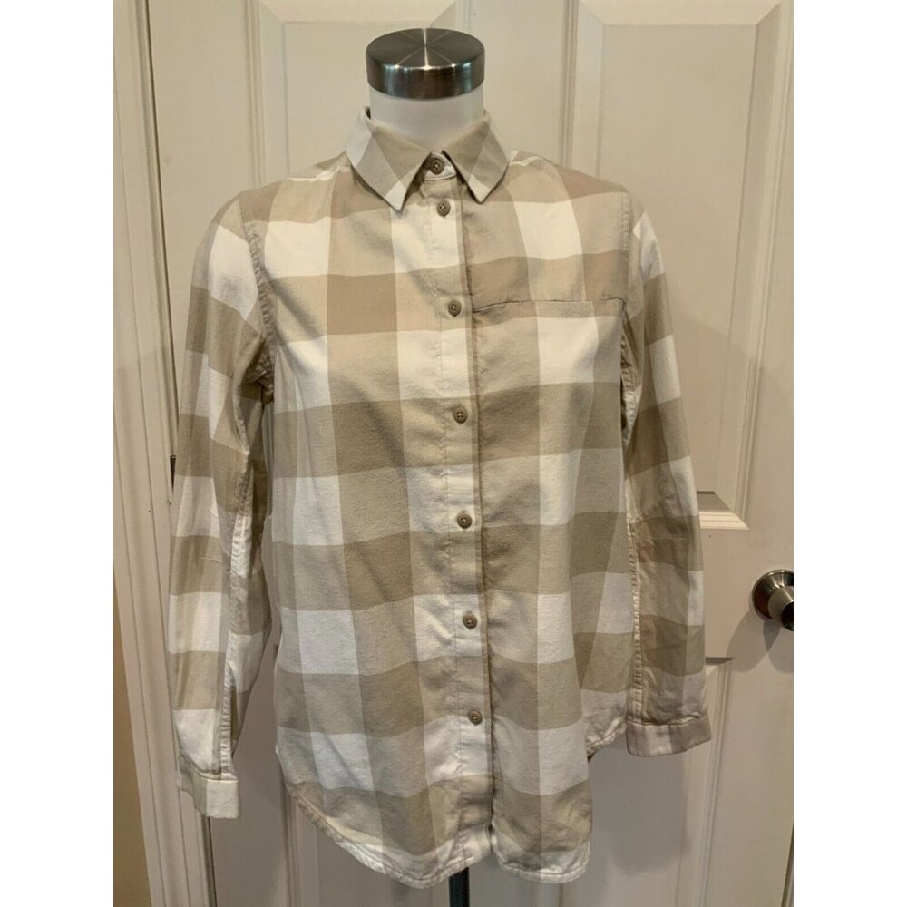 Lululemon Tan & White Check Plaid "Full Day Ahead" Button Up Shirt, Size 4 (US)